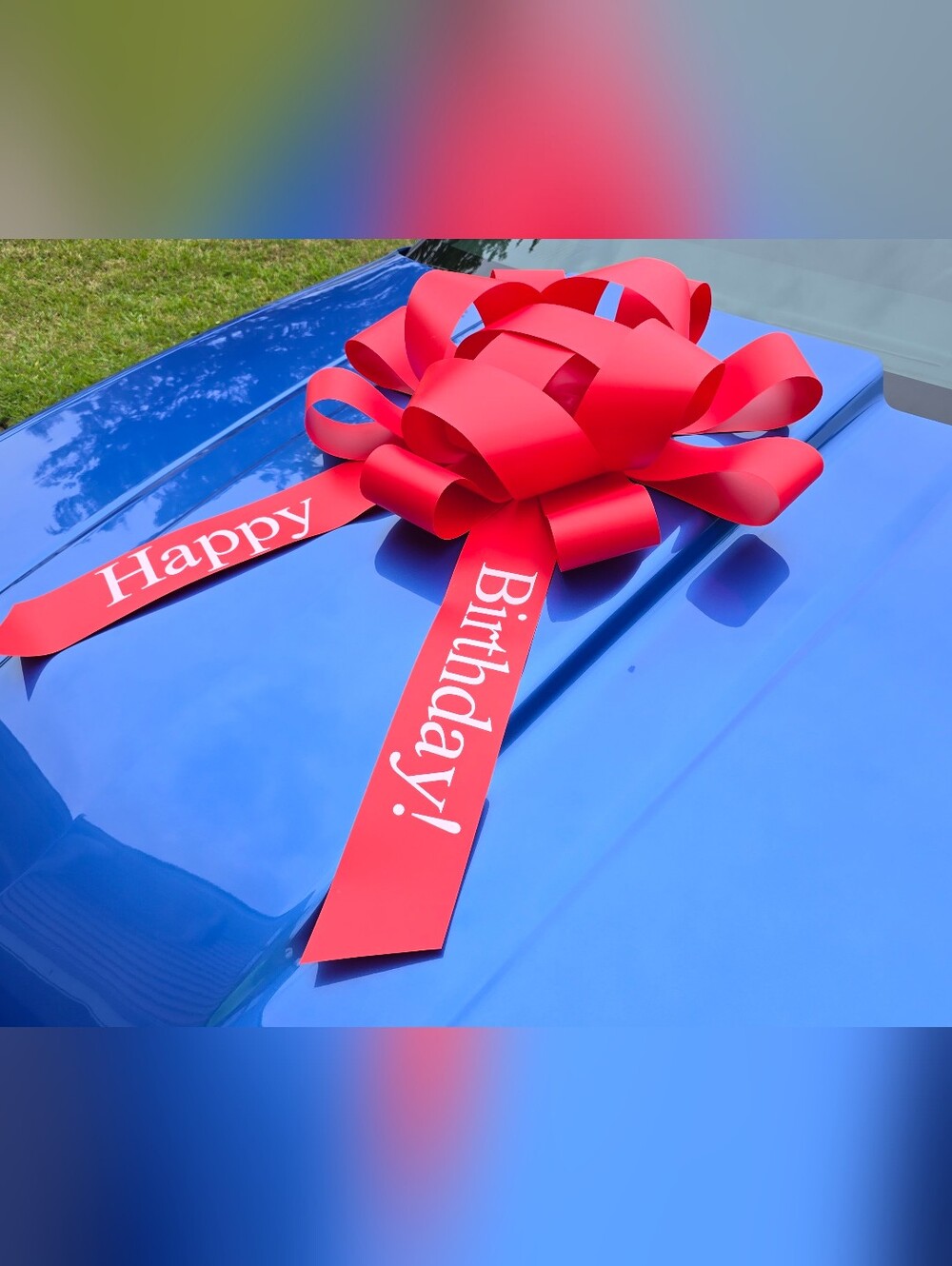 Red 'Happy Birthday' Giant Plastic Gift Bow - Car